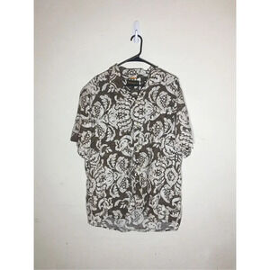 Mens Timberland Button Up Shirt Size Large Casual Brown White Floral Pattern